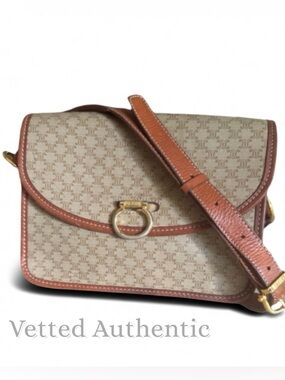 Celine Macadam Tan Brown Crossbody Bag | Vintage Logo Ring | Made in Italy